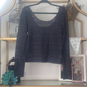 American Eagle Eyelet Grey See-Thru Top Lace Sheer Layer TikTok Aesthetic Winter